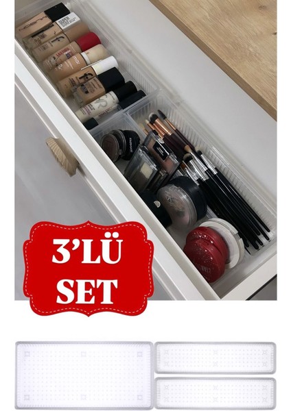 Bade 3'lü Çekmece Içi Organizer, Kozmetik ve Takı Düzenleyici, Beyaz