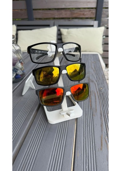 Şık 4'lü Gözlük Standı, 3D Baskı Plastik Organizer, Masaüstü Tutucu Beyaz