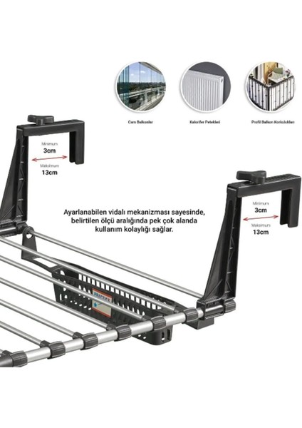 Ayarlanabilir 55 cm Taşınabilir Balkon, Petek ve Pencere Uyumlu Kurutmalık fırsatları