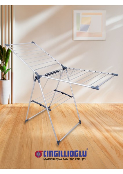 Gri Tam Alüminyum Çamaşır Kurutma Askısı, Dayanıklı ve Şık Tasarım