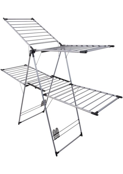 Gri Çift Katlı Alüminyum Borulu Çamaşır Kurutma Askısı, Şık ve Pratik Tasarım