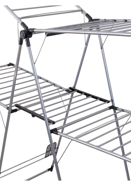 Gri Çift Katlı Alüminyum Borulu Çamaşır Kurutma Askısı, Şık ve Pratik Tasarım