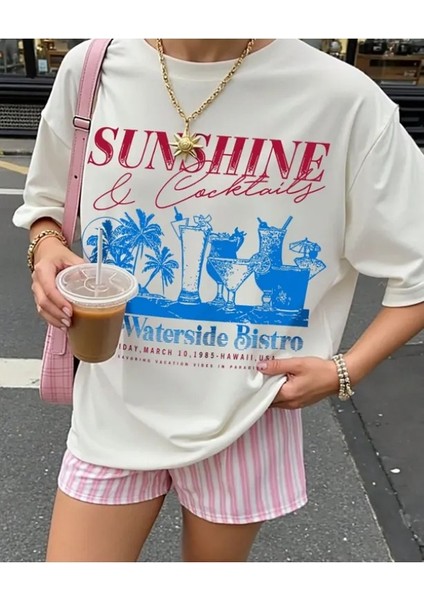 Yazlık Renkli Baskılı Oversize Pamuklu Bisiklet Yaka Kadın/erkek Unisex Tshirt