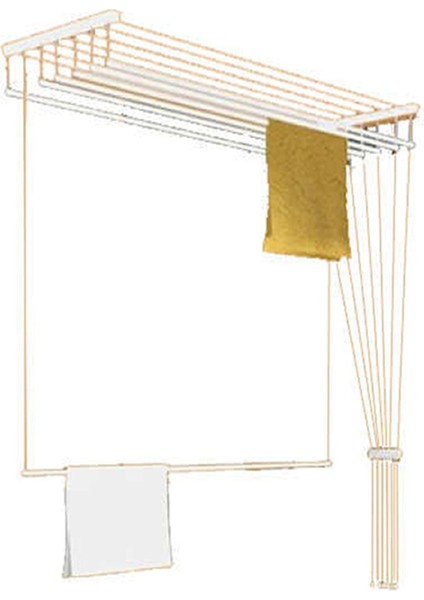 Alüminyum 4 Çubuklu 150 cm Asansörlü Çamaşır Kurutma Askısı, Güneş Işığıyla Parlayan