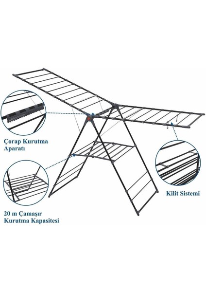 Harbinger İnova Black 20 m Isıya Dayanıklı Elektrostatik Boyalı Metal Çamaşır Kurutma Askısı – Dayanıklı ve Şık Tasarım
