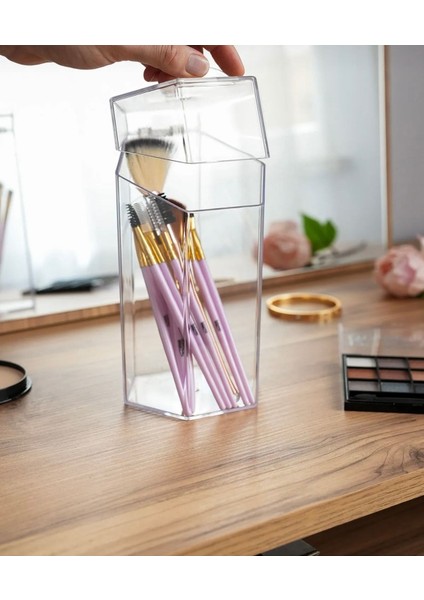 Kapaklı 21X10,5X10,5 cm Makyaj ve Fırça Saklama Kutusu, Çok Amaçlı Organizer fiyatları