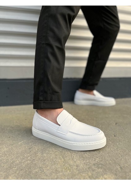 JET-180 Estilo x Bağcıksız Cilt Erkek Günlük Spor Klasik Ayakkabı Cbt - Beyaz