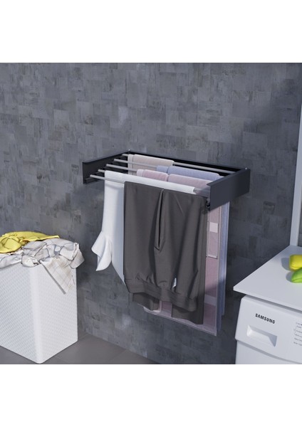 Gri 5 Borulu Duvara Monte Açılır Kapanır Çamaşır Askısı 70 cm