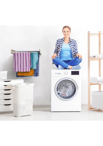 Gri 5 Borulu Duvara Monte Açılır Kapanır Çamaşır Askısı 70 cm