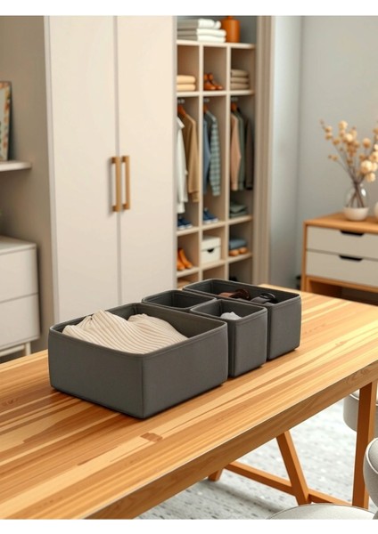 4'lü Antrasit Çekmece Içi Düzenleyici Kutu Seti, Şık ve Pratik Organizer Hediye