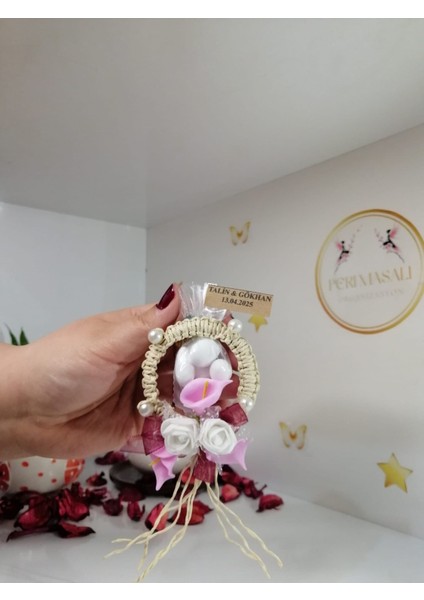 Çiçekli Mıknatıslı Badem Şekeri Söz, Nişan, Düğün, Kına, Nikah,hediyelik -15 Adet