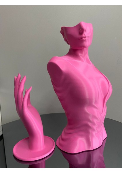 Pembe Renk Dekoratif Takı Mankeni ve El 2'li Set, 30 ve 18 cm Takı Teşhir Standı