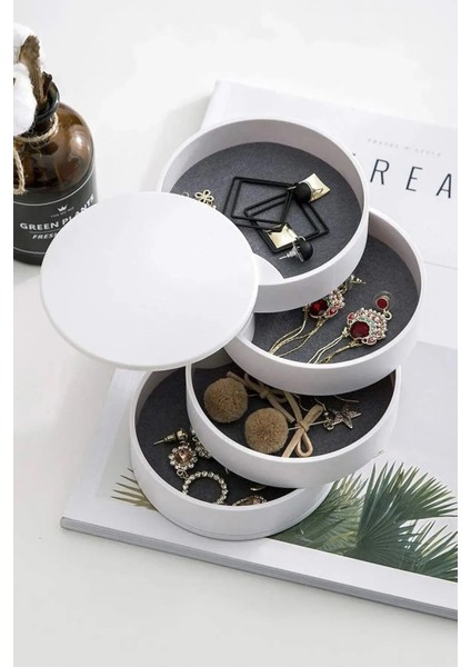 Beyaz 4 Katlı Döner Takı Organizeri, Şık ve Pratik Takı Düzenleme Kutusu fiyatları