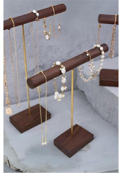 3'lü Ceviz Rengi Takı Düzenleyici Seti, Dekoratif Kolye Askısı, Aksesuar Organizer modelleri