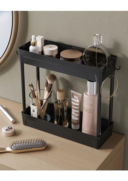 Iki Raflı Siyah Kozmetik ve Takı Düzenleyici, Pratik ve Şık Organizatör fiyatları