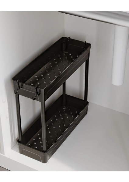 Iki Raflı Siyah Kozmetik ve Takı Düzenleyici, Pratik ve Şık Organizatör modelleri