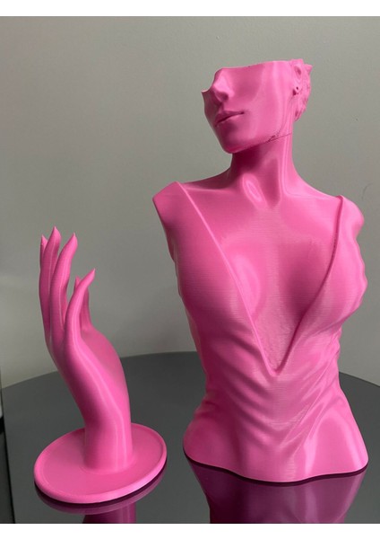 Pembe Renk Dekoratif Takı Mankeni ve El 2'li Set, 30 ve 18 cm Takı Teşhir Standı fiyatları