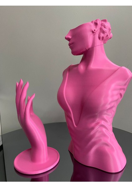 Pembe Renk Dekoratif Takı Mankeni ve El 2'li Set, 30 ve 18 cm Takı Teşhir Standı modelleri