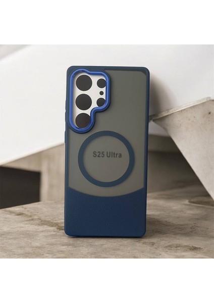 Samsung Galaxy S25 Ultra Deri Görünümlü Kapak Magsafe Manyetik Kablosuz Şarj Telefon Kılıfı .