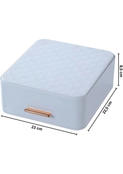 Şık Bej Aynalı Çok Bölmeli Makyaj ve Takı Organizer Krem