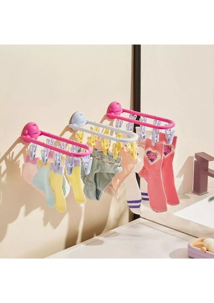Vantuzlu Çok Amaçlı Elbise ve Küçük Giysi Kurutma Askısı, Pembe