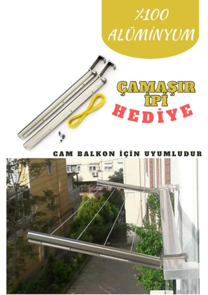 Alüminyum Paslanmaz Kare Balkon Çamaşır Askısı ve Kurutmalık Seti, Gri
