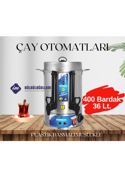 400 Bardak Çay Otomatı (Plastik Basmalı Musluklu) 36 Litre