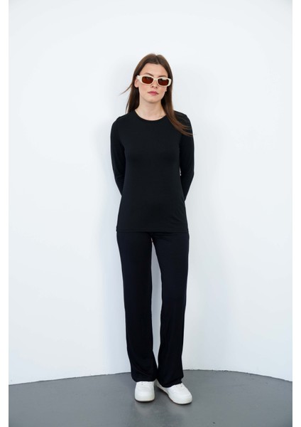 Kadın Zarif İnce Gösteren Viskon Tişört-Siyah fiyatları