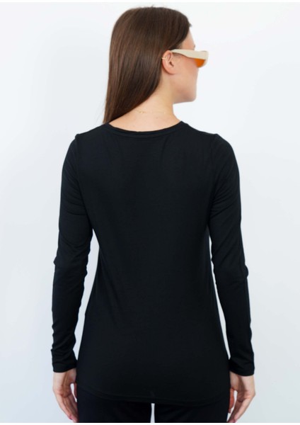 Kadın Zarif İnce Gösteren Viskon Tişört-Siyah fırsatları