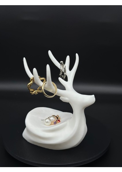 Beyaz 3D Geyik Figürlü Mini Takı Standı, Şık ve Fonksiyonel Aksesuar.