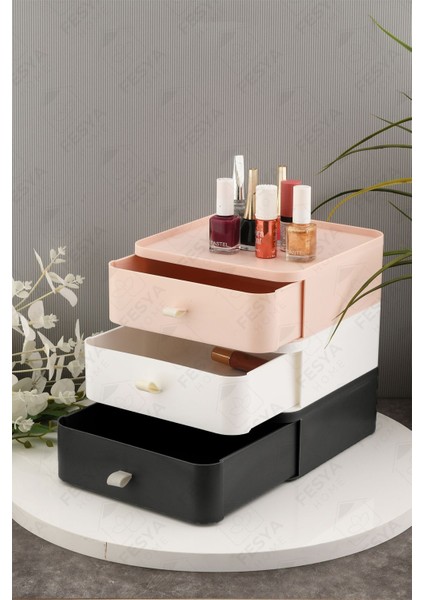 Renkli 3 Çekmeceli Çok Amaçlı Makyaj Organizeri, 3 Katlı, Gri-Pembe-Beyaz fiyatları