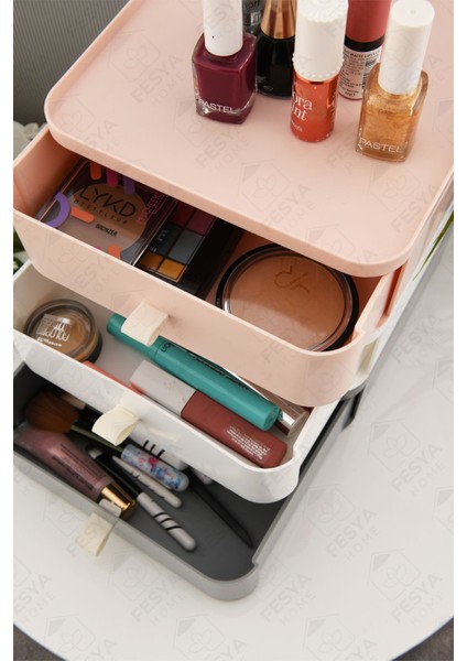 Renkli 3 Çekmeceli Çok Amaçlı Makyaj Organizeri, 3 Katlı, Gri-Pembe-Beyaz fırsatları