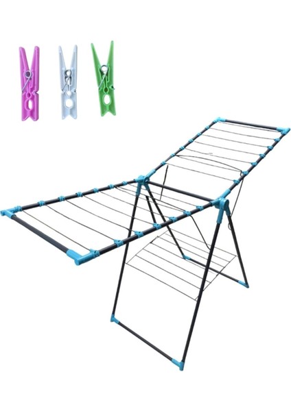 Mavi 6'lı Çamaşır Kurutmalık Askısı Plastik Korumalı Kurutma Mandallı