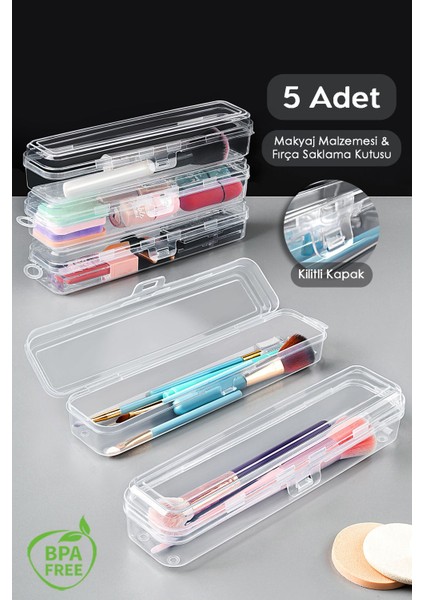 5'li Şeffaf Taşınabilir Makyaj ve Fırça Organizeri