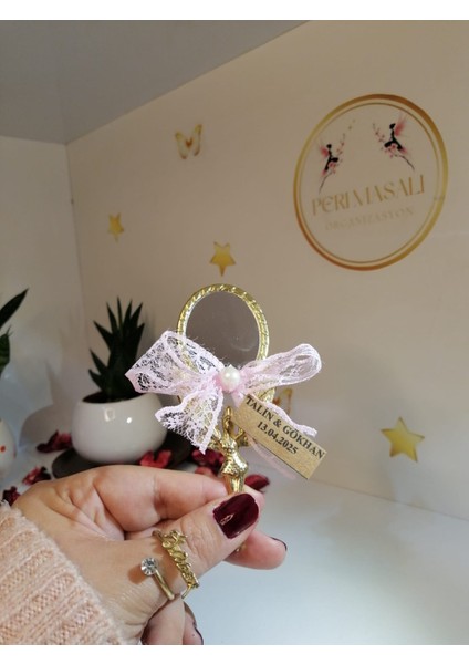 Pembe Kurdeleli Mıknatıslı Perili Ayna Söz, Nişan, Düğün, Kına, Nikah,hediyelik -15 Adet
