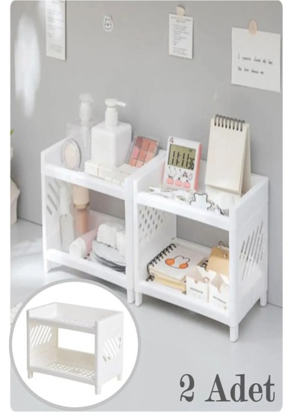 Çift Katlı Çok Amaçlı Beyaz Makyaj ve Takı Düzenleyici Organizer