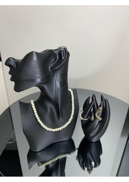 Şık Dekoratif Takı Mankeni ve Organizer Seti, Siyah, El ve Mankenli, Düzenleyici modelleri