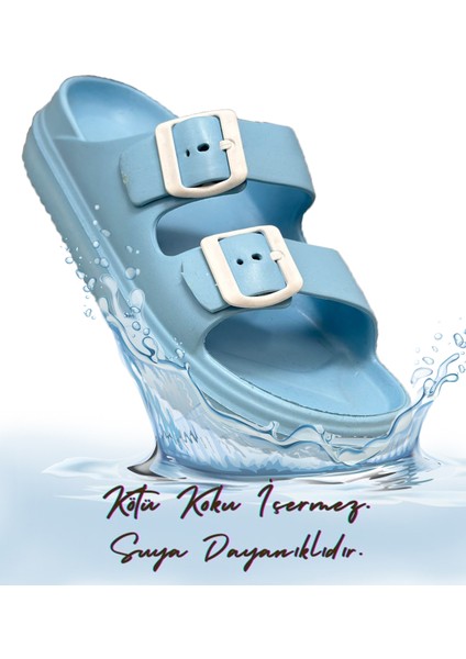 Çift Toka Hafif Eva Yazlık Plaj Terliği Havuz Terliği Lavabo Terliği Bebe Mavi