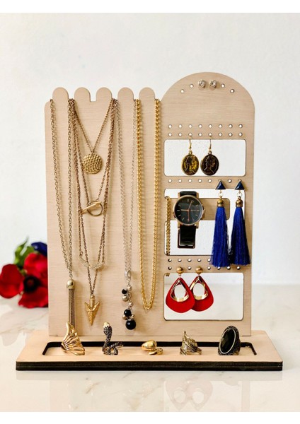 Ahşap Takı Organizer, Küpe, Yüzük, Kolye, Bileklik Düzenleyici, Kahverengi fiyatları
