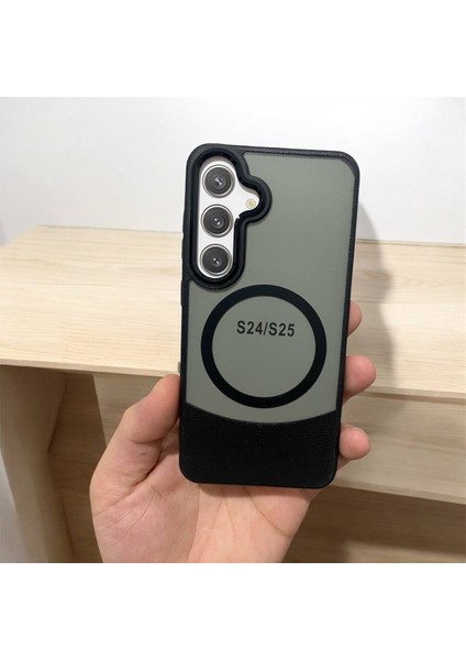 Samsung Galaxy S24/S25 Uyumlu Deri Görünümlü Kapak Magsafe Manyetik Kablosuz Şarj Telefon Kılıfı