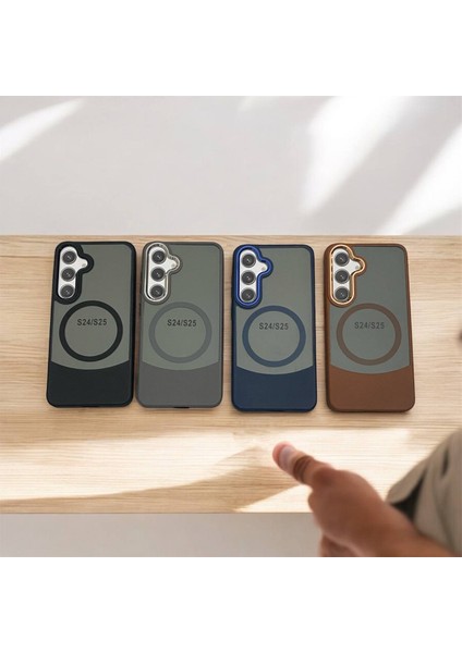 Samsung Galaxy S24/S25 Uyumlu Deri Görünümlü Kapak Magsafe Manyetik Kablosuz Şarj Telefon Kılıfı modelleri