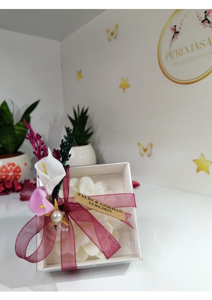 Çiçekli Kutulu Mum Söz, Nişan, Düğün, Kına, Nikah,hediyelik -15 Adet