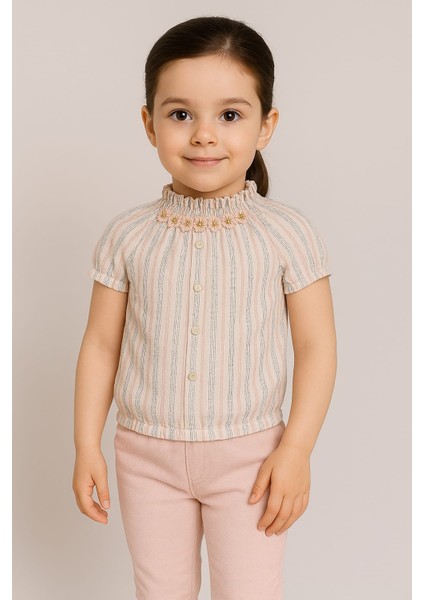 Boğazı Büzgülü,çiçekli Gömlek, Pantolon 2'li Kız Çocuk Takım