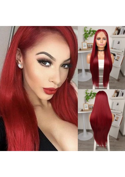 Kızıl Ekstra Uzun Fiber Sentetik Düz Tül Peruk