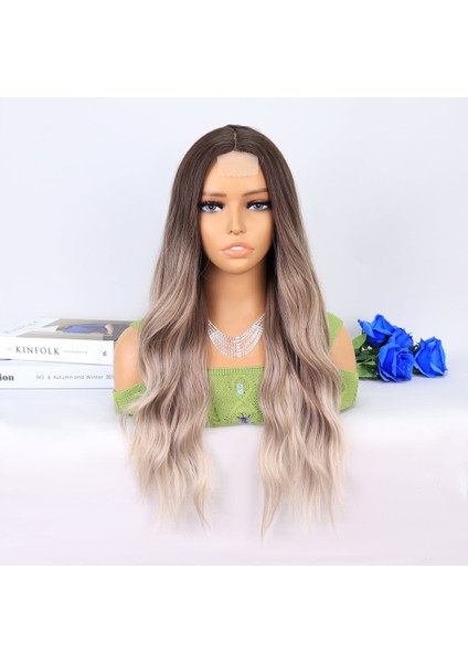 Rus Kumralı Beyaz Platin Ombre ve Röfleli Tül Peruk