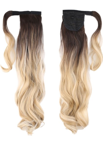 Bağlamalı Dalgalı At Kuyruğu / Kahve / Bal Köpüğü Ombre ve Platin Işıltılı