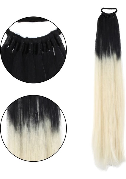 Lastik Tokalı At Kuyruğu Düz / Siyah / Platin Ombre