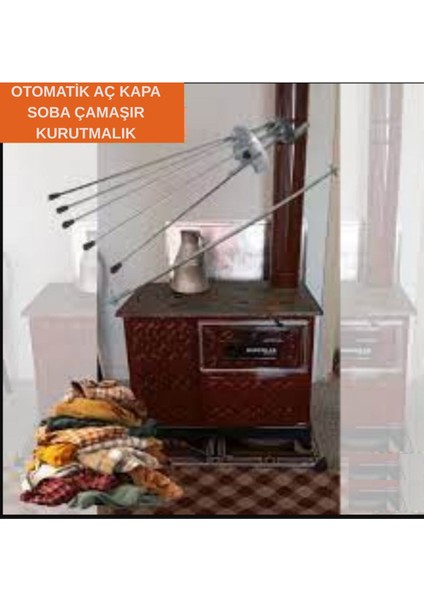 Gri Otomatik Soba Çamaşır Kurutmalık, Soba Borusuna Kolay Açıp Kapatma Özelliği