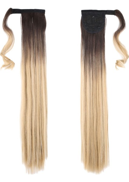 Bağlamalı Düz At Kuyruğu / Kahve / Bal Köpüğü Ombre ve Platin Işıltılı