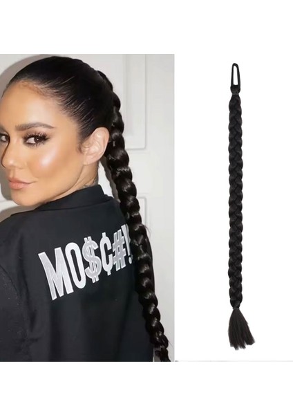 İkili Örgü Lastik Tokalı At Kuyruğu / Koyu Kestane